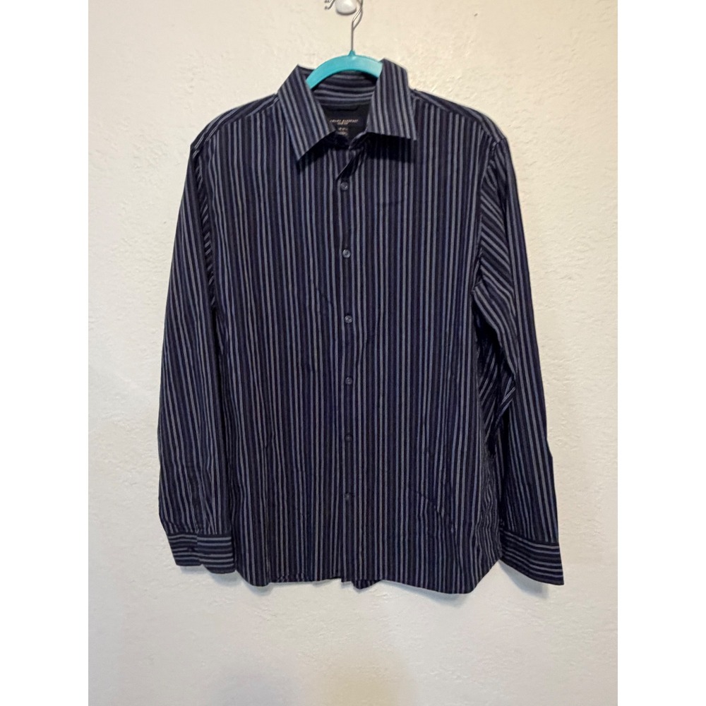Banana Republic Mens Slim Fit Striped Button Down Shirt‎ Navy Blue Large 16-16.5